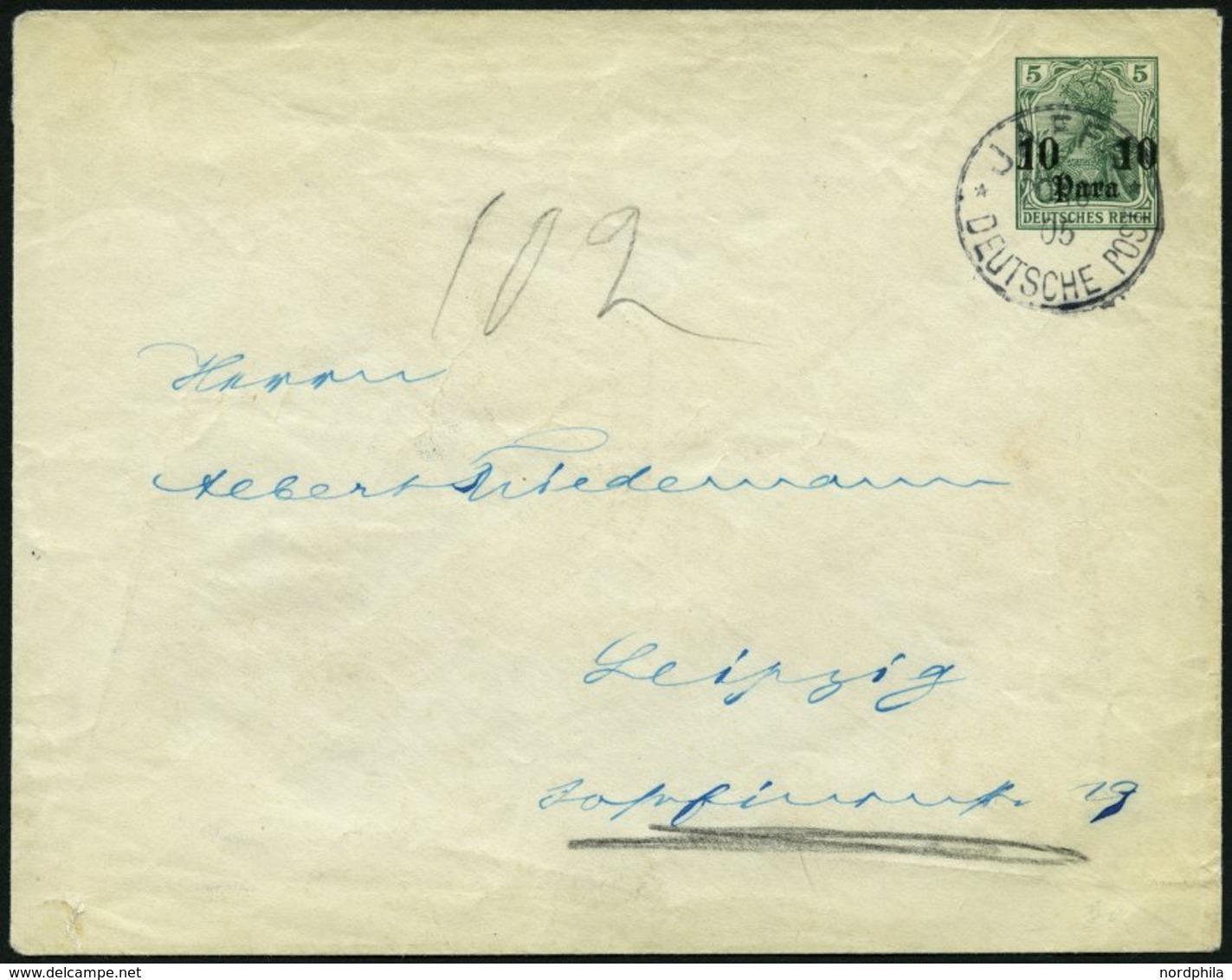 DP TÜRKEI U 4 BRIEF, 1905, 10 Para Auf 5 Pf., Stempel JAFFA, Prachtbrief Von SARONA Nach Leipzig - Turkey (offices)