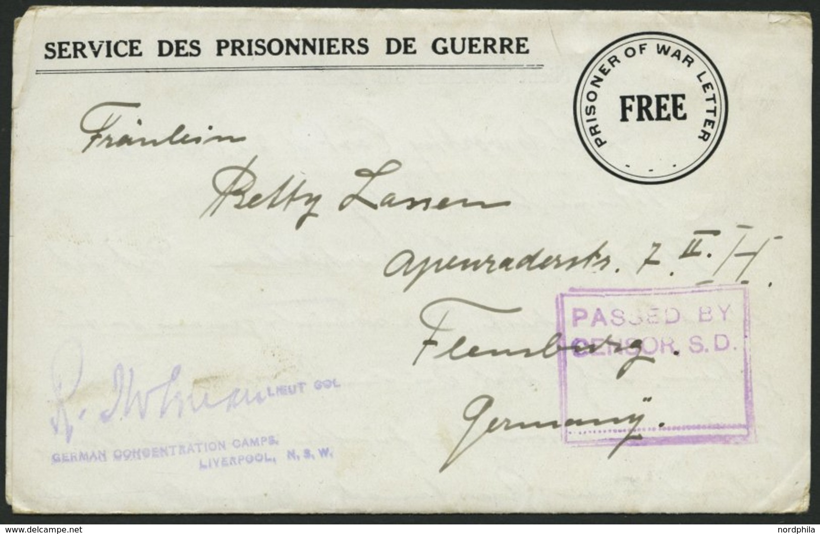 DEUTSCH-NEUGUINEA 1918, Vordruckfaltbrief Aus Dem Lager HOLDSWORTHY Nach Flensburg Mit Blauem Zensurstempel GERMAN CONCE - Nuova Guinea Tedesca