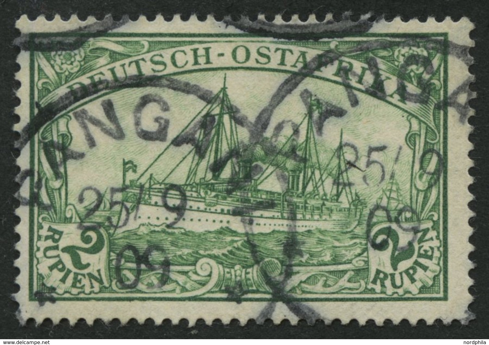 DEUTSCH-OSTAFRIKA 20 O, 1901, 2 R. Dunkelsmaragdgrün, Ohne Wz., Stempel PANGANI, Pracht, Gepr. Bothe, Mi. 100.- - Duits-Oost-Afrika