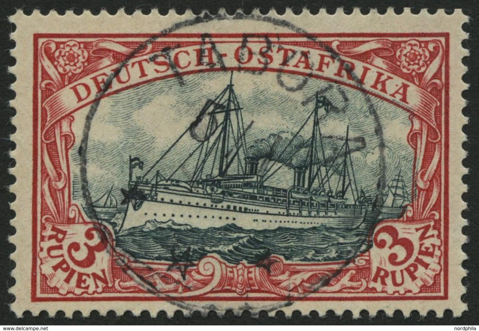 DEUTSCH-OSTAFRIKA 21b O, 1901, 3 R. Dunkelrot/grünschwarz, Ohne Wz., Stempel TABORA (ohne Jahreszahl), Pracht - África Oriental Alemana