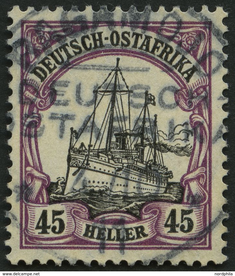 DEUTSCH-OSTAFRIKA 36 O, 1906, 45 H. Mittelbraunviolett/schwarz, Mit Wz., Zentrischer Stempel BAGAMOJO, Pracht, Mi. 70.- - Afrique Orientale