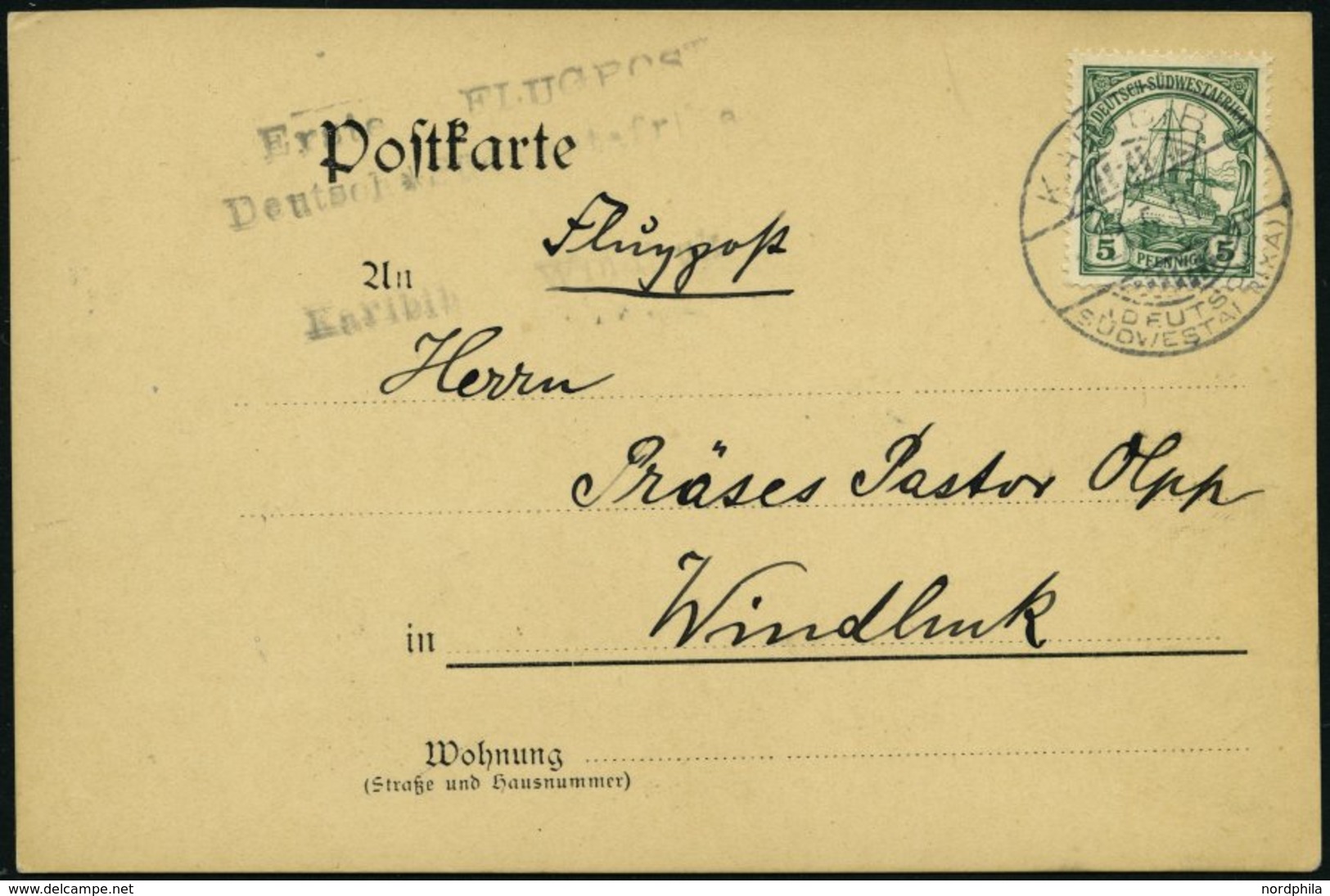 DSWA 25 BRIEF, 21.5.1914, 5 Pf. Grün Auf Karte Mit Stempel KARIBIB Und Nebenstempel Erste Flugpost Deutsch * Südwestafri - German South West Africa