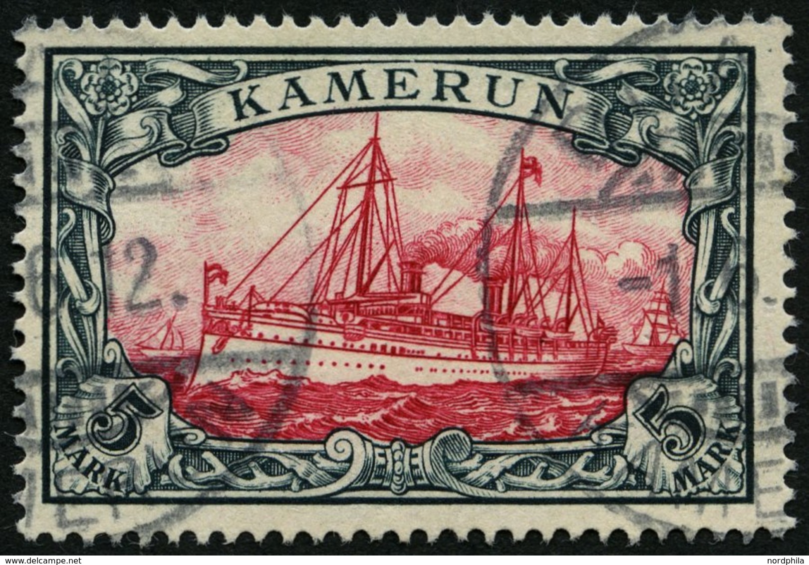 KAMERUN 19 O, 1900, 5 M. Grünschwarz/bräunlichkarmin, Ohne Wz., Pracht, Mi. 600.- - Kameroen