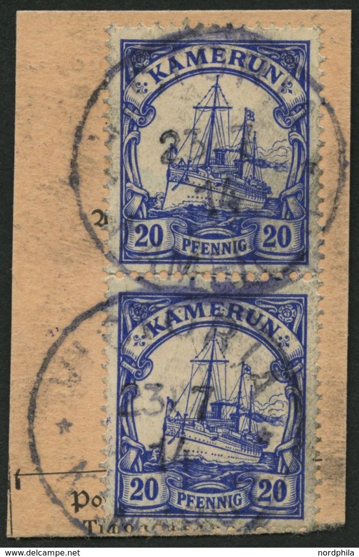 KAMERUN 23Ia Paar BrfStk, 1914, 20 Pf. Lilaultramarin, Mit Wz., Im Senkrechten Paar Auf Postabschnitt, Stempel VICTORIA, - Camerún