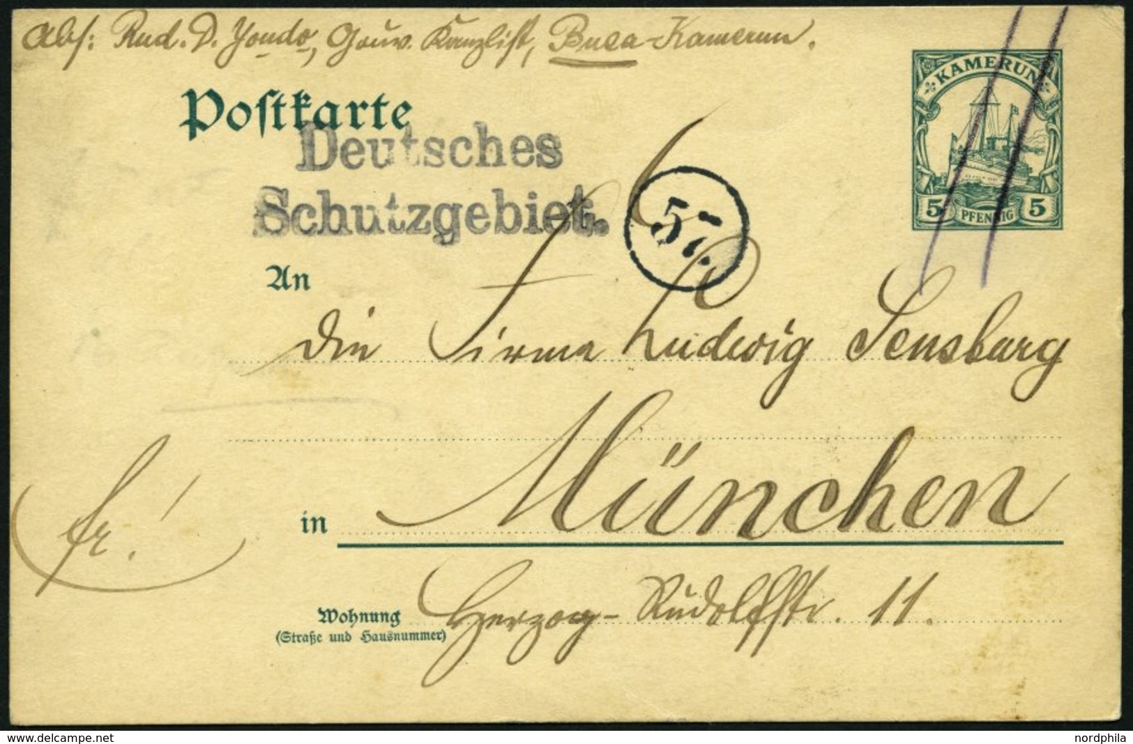 KAMERUN P 14 BRIEF, 1905, 5 Pf. Grün, Mit Kopierstift Entwertet Aus BUEA, Nebenstempel L2 Deutsches Schutzgebiet, Pracht - Kameroen