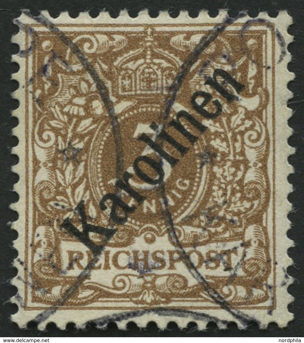 KAROLINEN 1I O, 1899, 3 Pf. Diagonaler Aufdruck, Pracht, Fotoattest Jäschke-L., Mi. 850.- - Carolinen
