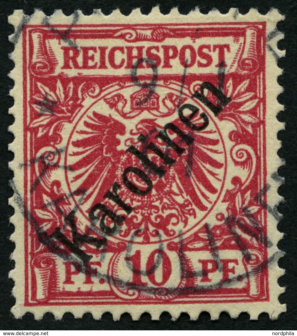 KAROLINEN 3I O, 1899, 10 Pf. Diagonaler Aufdruck, Pracht, Gepr. Steuer, Mi. 160.- - Islas Carolinas