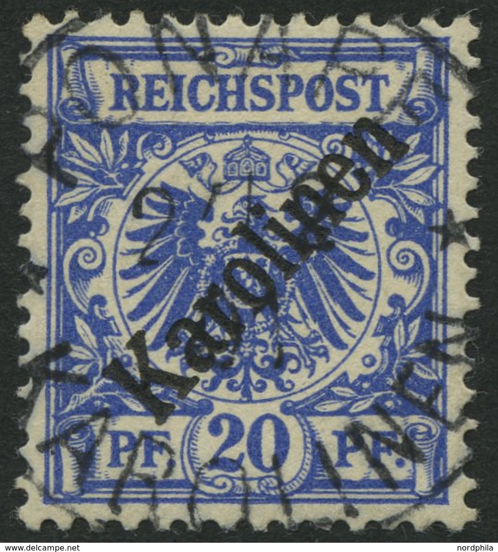 KAROLINEN 4I O, 1899, 20 Pf. Diagonaler Aufdruck, Pracht, Gepr. Jäschke-L., Mi. 160.- - Islas Carolinas