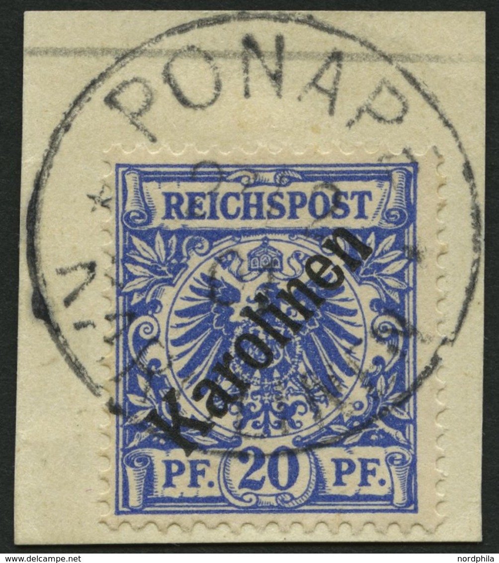 KAROLINEN 4I BrfStk, 1899, 20 Pf. Diagonaler Aufdruck, Prachtbriefstück, Gepr. Dr. Lantelme, Mi. (160.-) - Isole Caroline