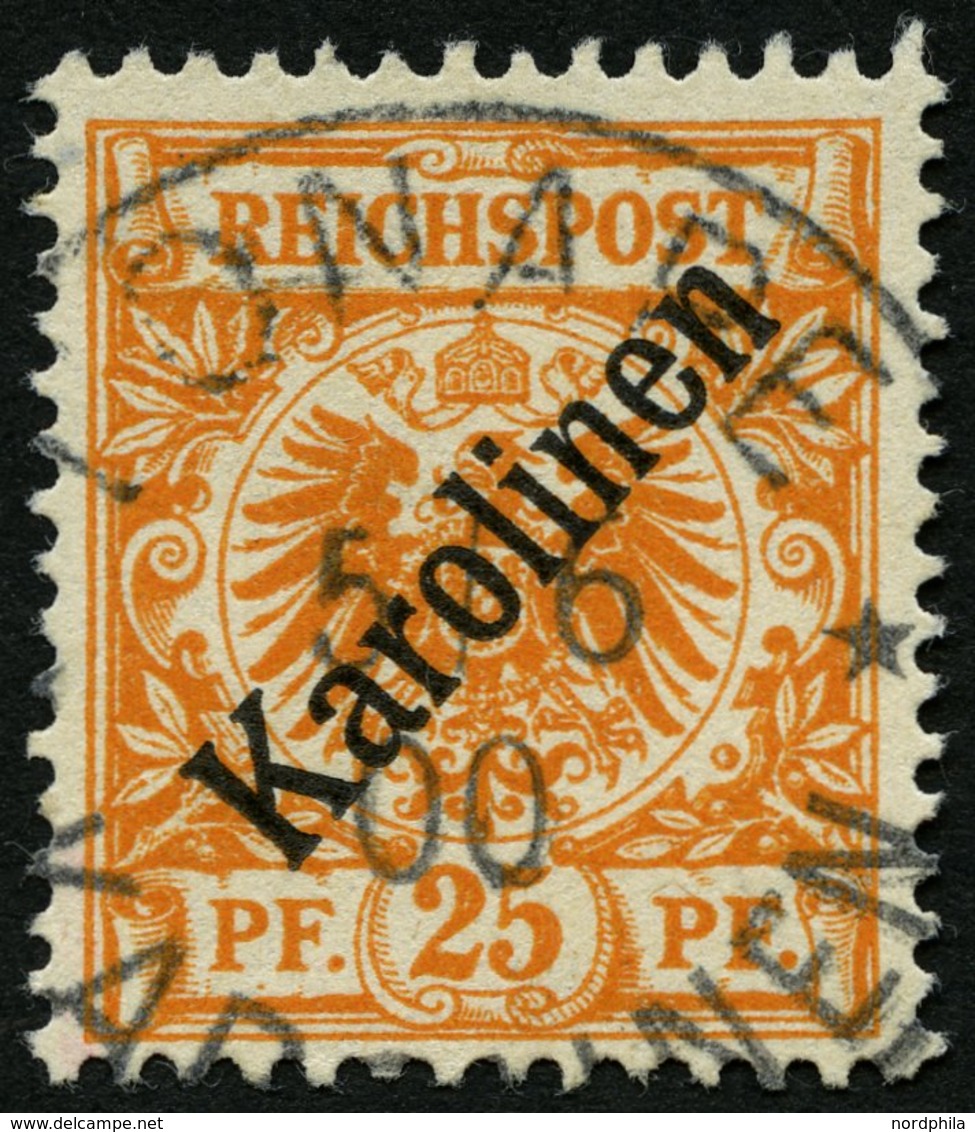 KAROLINEN 5I O, 1899, 25 Pf. Diagonaler Aufdruck, Zentrischer Stempel PONAPE, Pracht, R!, Gepr. W. Engel Und Fotoattest  - Carolinen