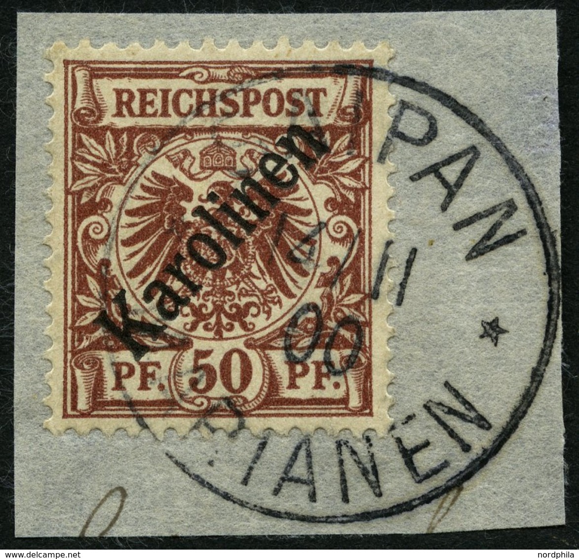 KAROLINEN 6I BrfStk, 1899, 50 Pf. Diagonaler Aufdruck Mit Marianen-Stempel SAIPAN, Prachtbriefstück, Mi. (1800.-) - Carolines