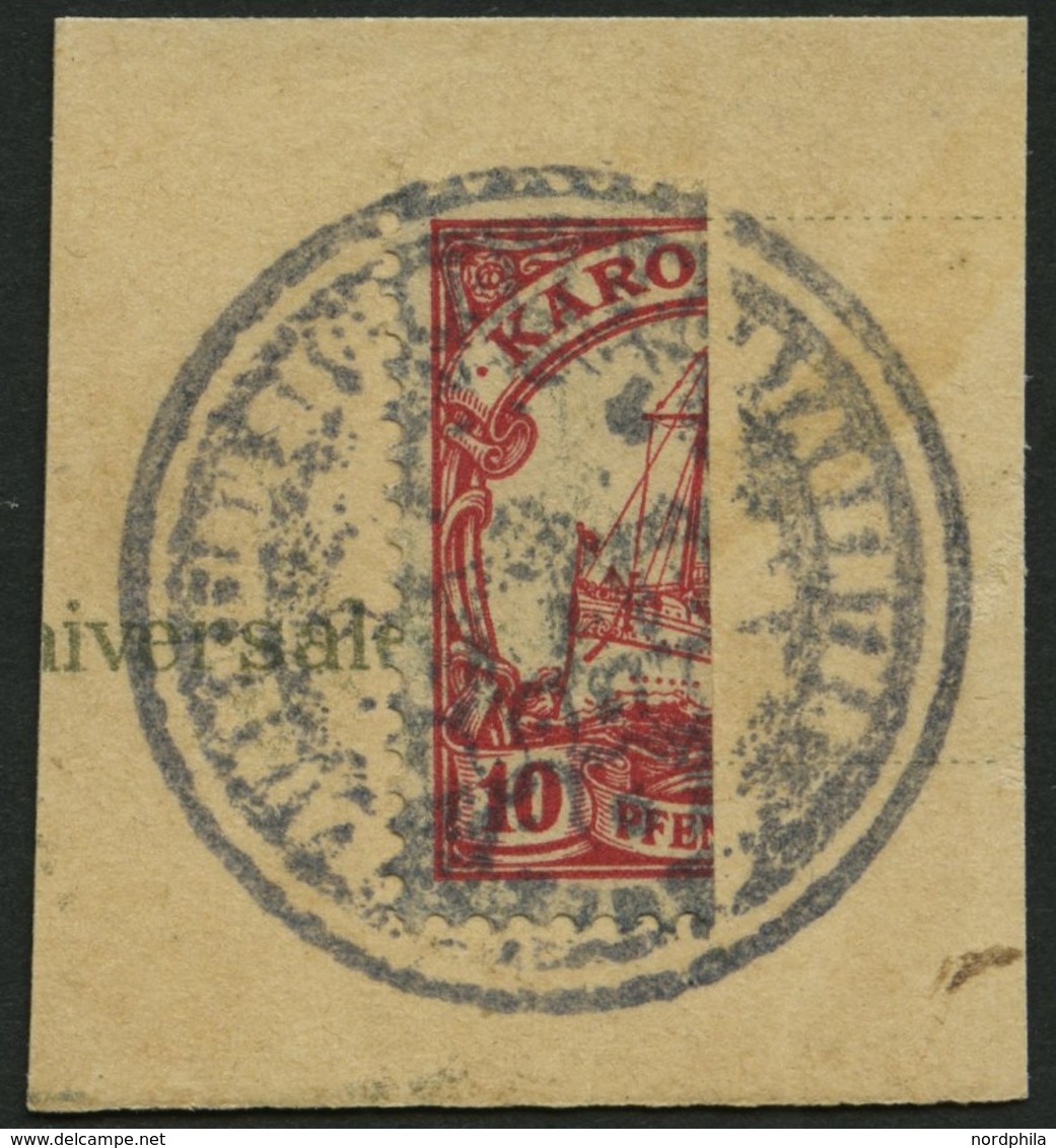 KAROLINEN 9H BrfStk, 1905, 10 Pf. Halbiert 1. Ponape-Ausgabe Auf Postkartenabschnitt, Pracht, Mi. (70.-) - Caroline Islands