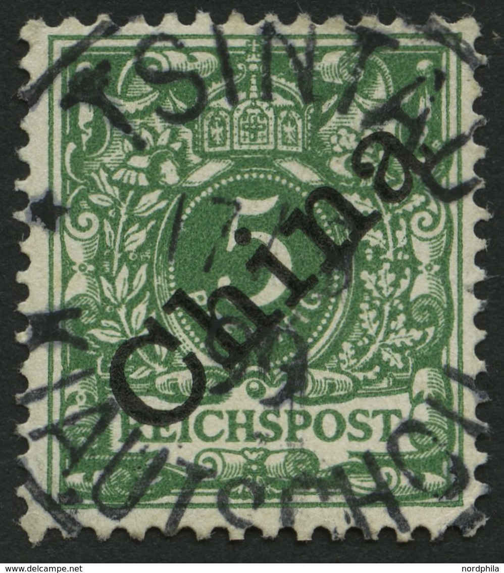 KIAUTSCHOU V 2I O, 1899, 5 Pf. Diagonaler Aufdruck, Stempel TSINTAU KIAUTSCHOU *, Pracht - Kiauchau