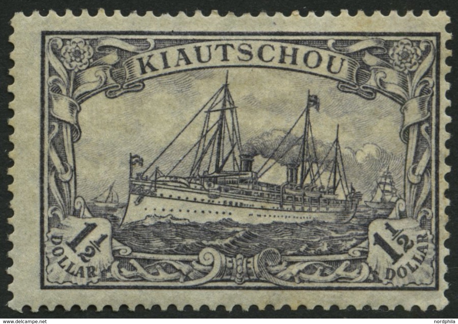 KIAUTSCHOU 36IIA *, 1918, 11/2 $ Schwarzviolettblau, Mit Wz., Kriegsdruck, Gezähnt A, Normale Zähnung, Pracht, Gepr. Jäs - Kiaochow