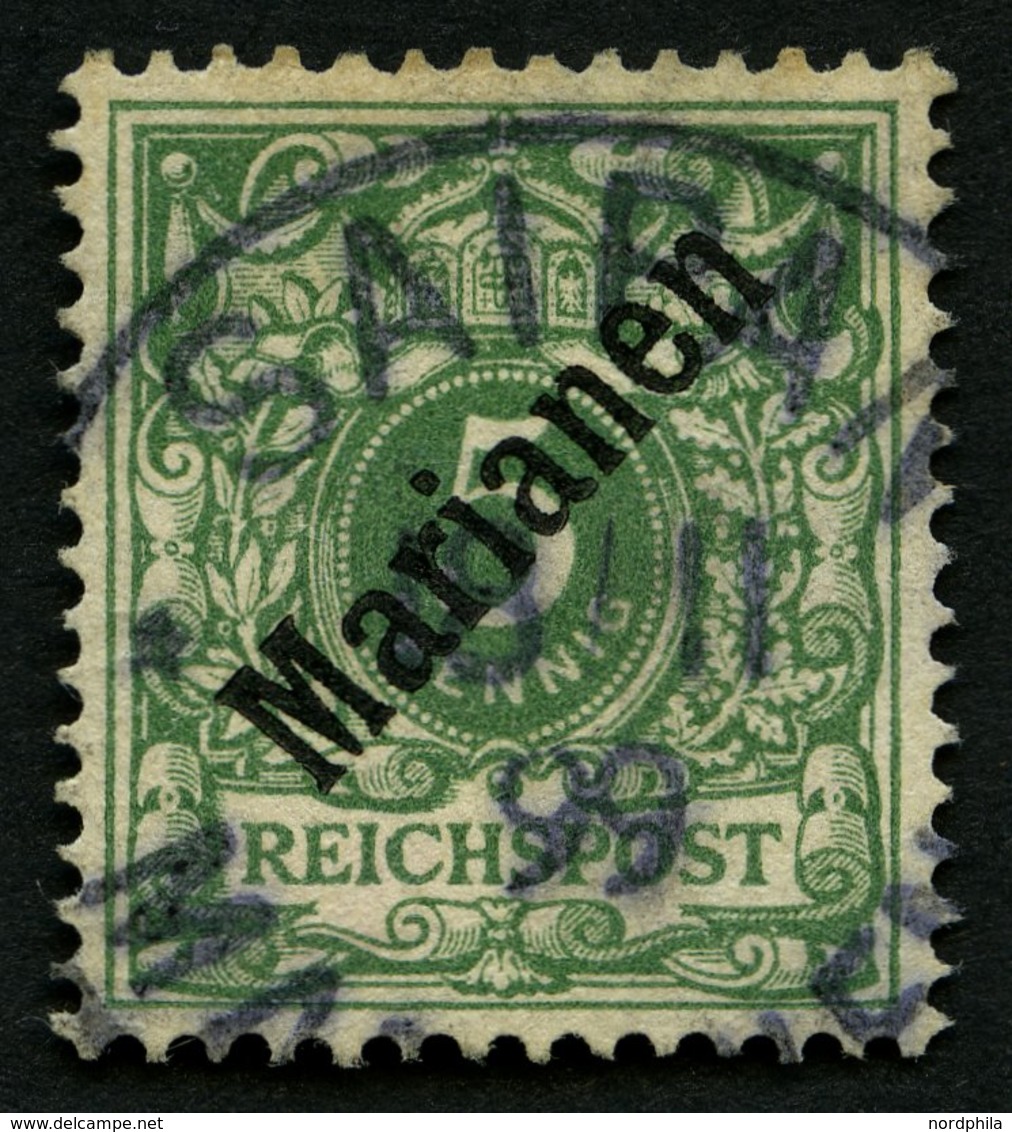 MARIANEN 2I O, 1899, 5 Pf. Diagonaler Aufdruck, Stempel SAIPAN 18/11 99 (Sorte I), Pracht, Diverse Altsignaturen Und Fot - Isole Marianne