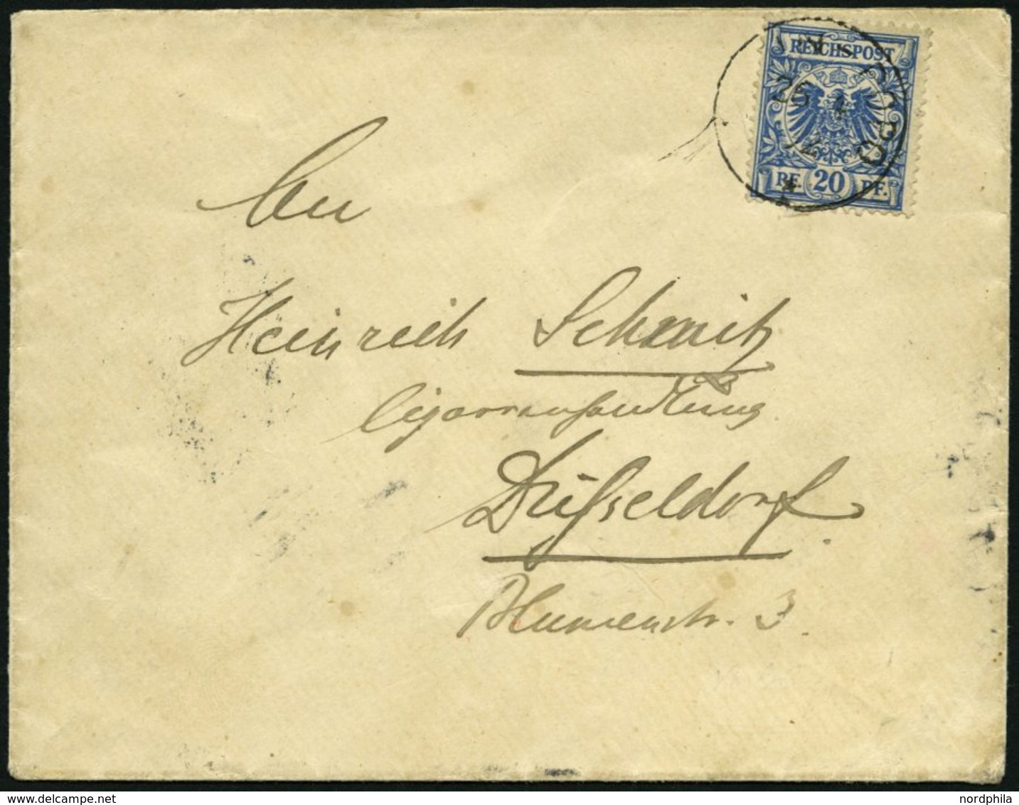 TOGO V 48b BRIEF, 26.4.1892, 20 Pf. Blau Auf Brief Von KLEIN-POPO über Lome Nach Düsseldorf, Pracht, Gepr. Steuer - Togo
