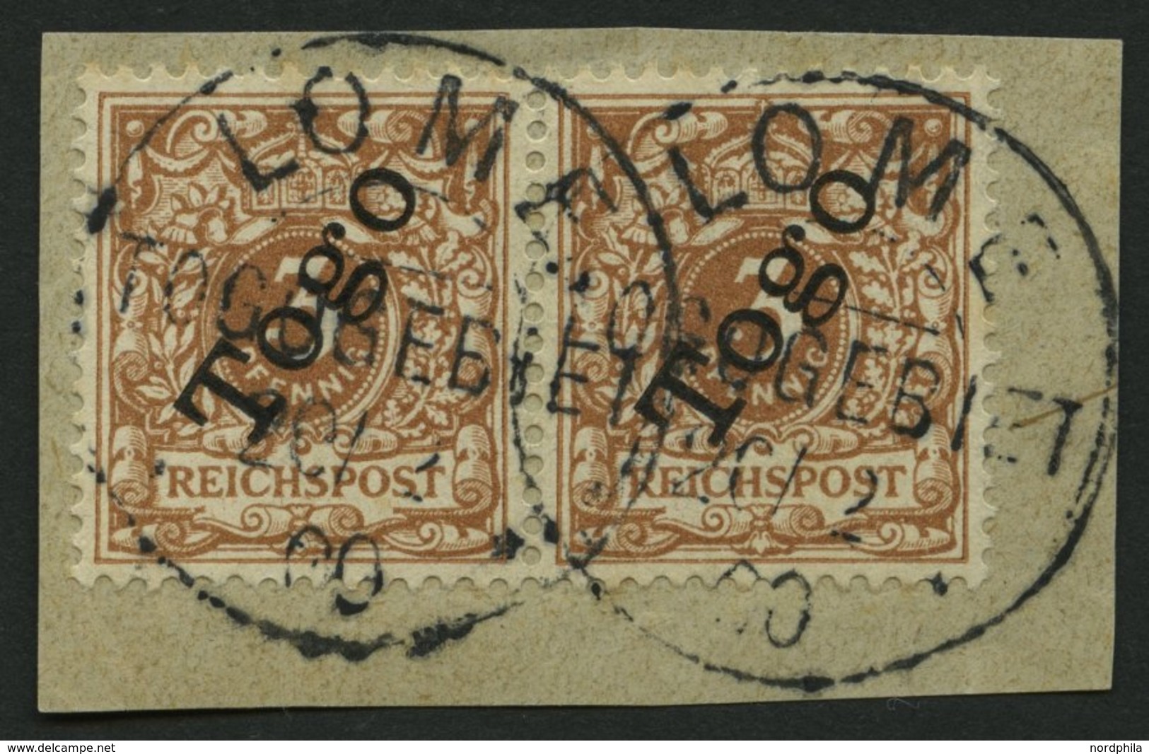 TOGO 1b Paar BrfStk, 1898, 3 Pf. Hellockerbraun Im Waagerechten Paar, Stempel LOME, Prachtbriefstück, Gepr. Bothe (als C - Togo