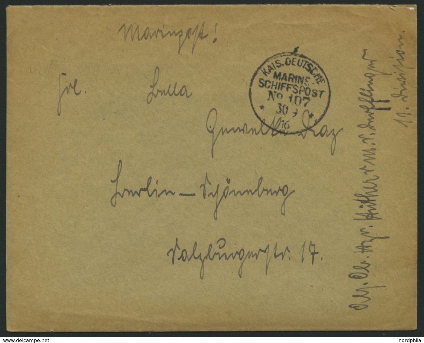 MSP VON 1914 - 1918 107 (Schlachtkreuzer DERFFLINGER), 30.9.1916, Feldpostbrief Von Bord Der Derfflinger, Pracht - Maritiem