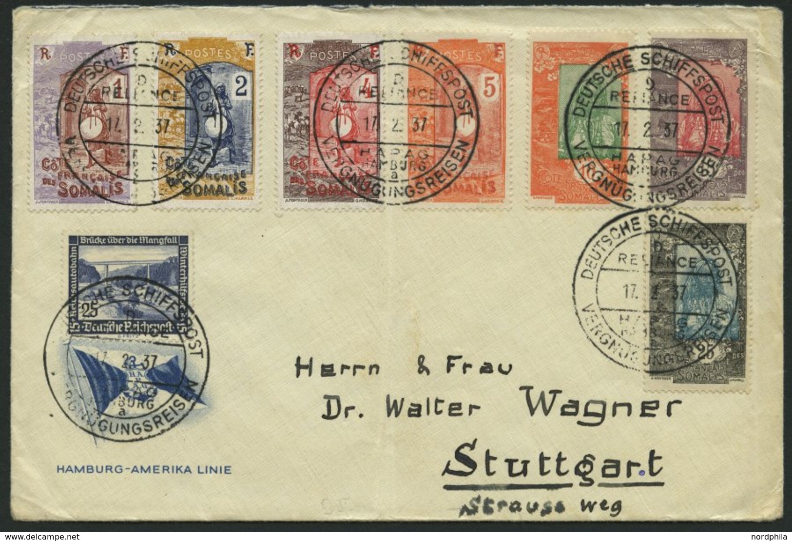 DEUTSCHE SCHIFFSPOST DR 641 BRIEF, 1937, 25 Pf. Mit Schiffspoststempel D. RELIACE VERGNÜGUNSREISEN, Mischfrankatur DR/Fr - Maritiem