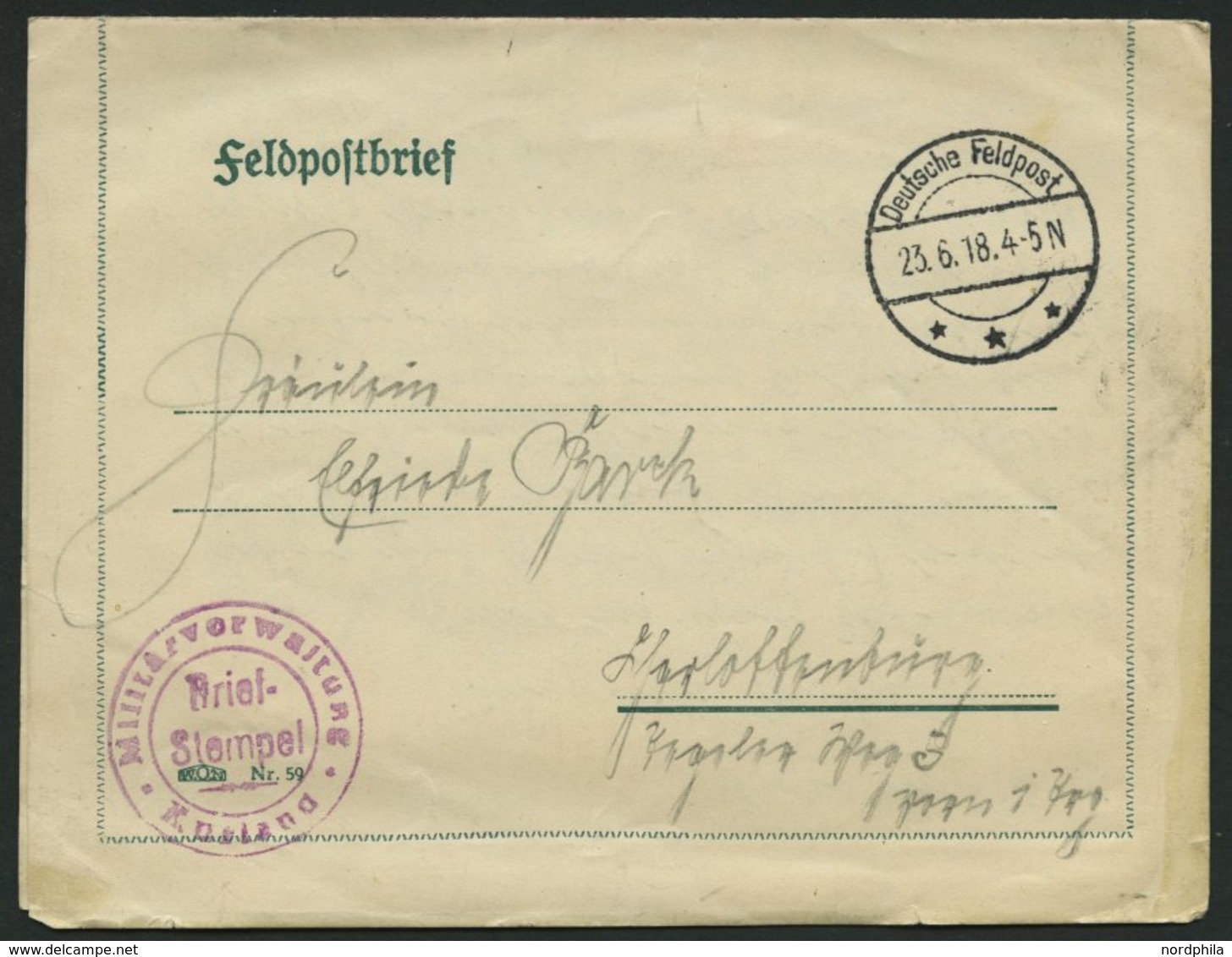 DT. FP IM BALTIKUM 1914/18 Militätverwaltung Kurland, Rotvioletter Briefstempel, Mit Tarnstempel DEUTSCHE FELDPOST *** A - Lettonie