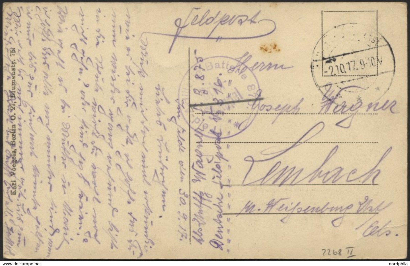 DT. FP IM BALTIKUM 1914/18 Feldpoststation Nr. 316, Type II, 2.10.17, Mit Tarnstempel DEUTSCHE FELDPOST *** Auf Ansichts - Lettonia