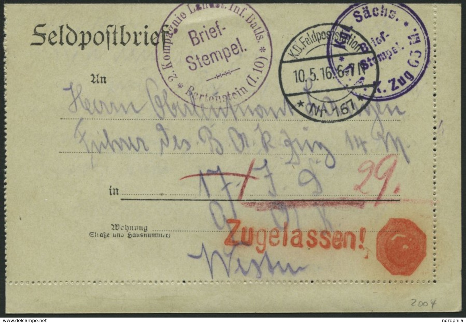 DT. FP IM BALTIKUM 1914/18 K.D. FELDPOSTSTATION NR. 167 **, 10.05.16, Auf Feldpostkartenbrief, Mit Violettem Briefstempe - Lettonie