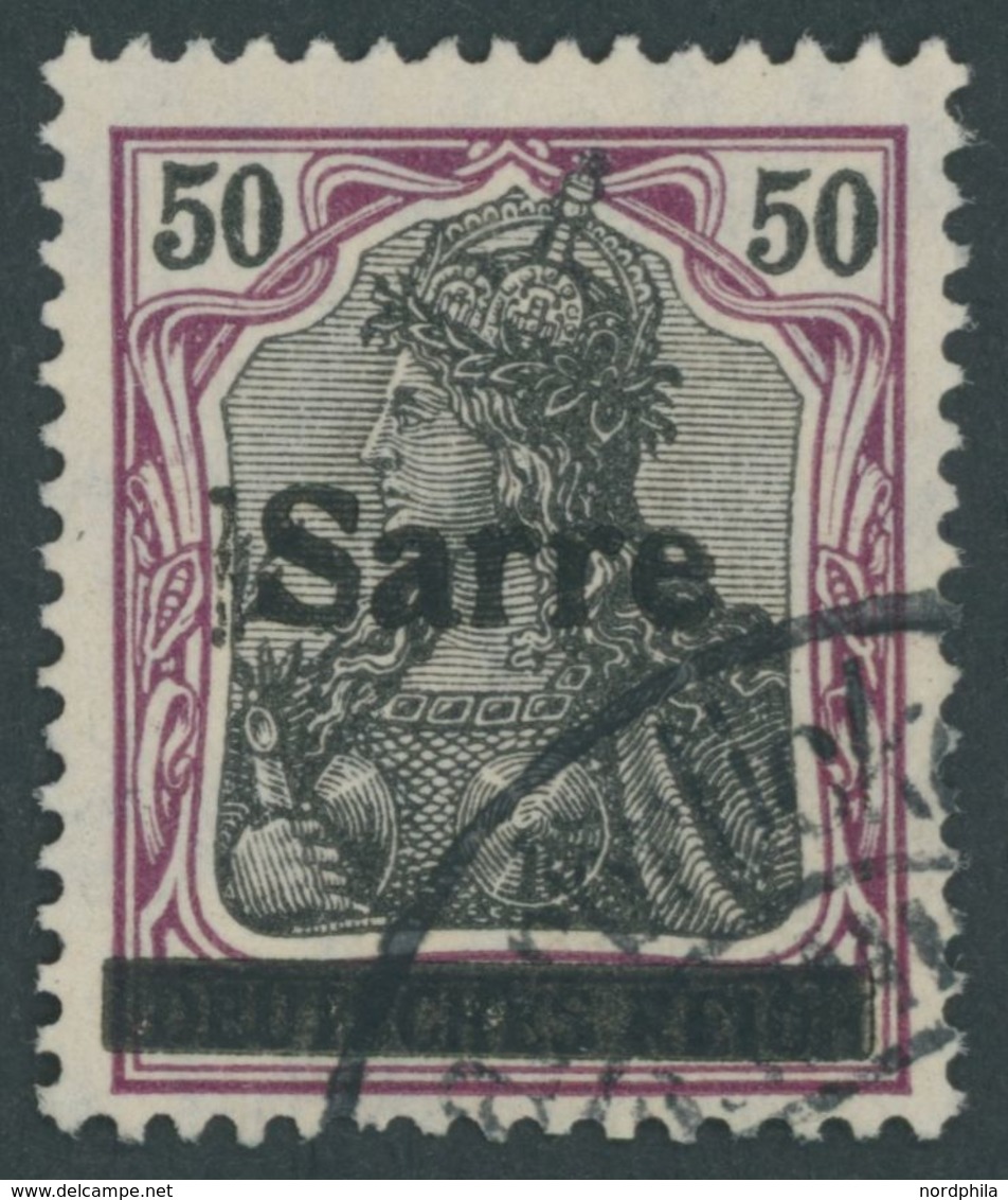 SAARGEBIET 13yI O, 1920, 50 Pf. Dunkelbräunlichlila/schwarz Auf Orangeweiß, Type I, Pracht, Gepr. Braun, Mi. 90.- - Other & Unclassified