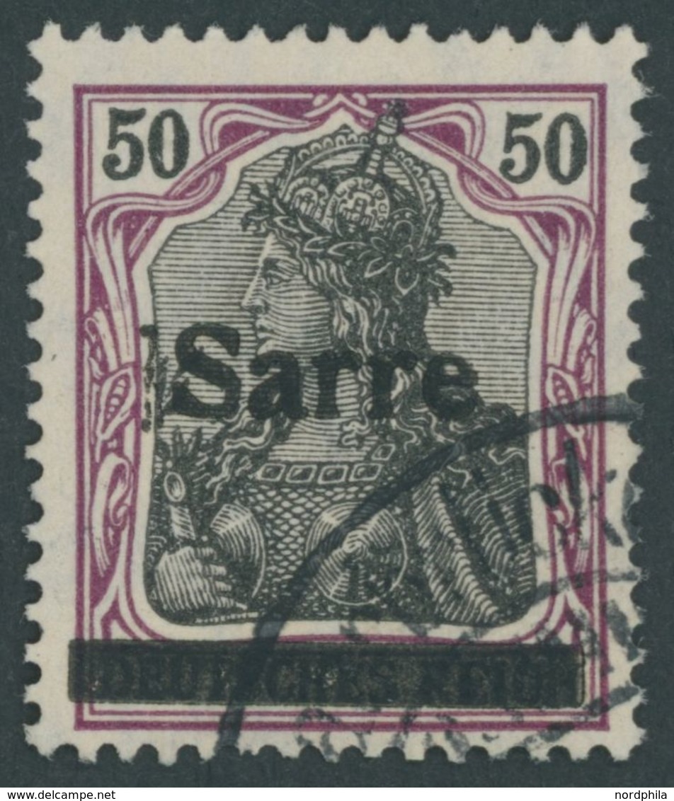 SAARGEBIET 13yI O, 1920, 50 Pf. Dunkelbräunlichlila/schwarz Auf Orangeweiß, Type I, Pracht, Gepr. Braun, Mi. 90.- - Autres & Non Classés