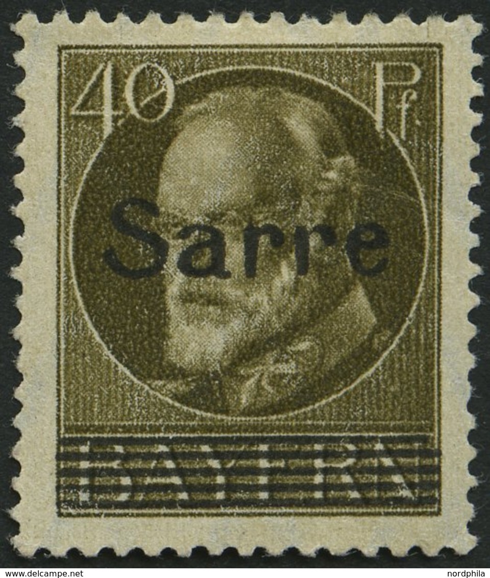 SAARGEBIET 24PFBI *, 1920, 40 Pf. Bayern-Sarre Mit Plattenfehler Oberste Gitterlinie Rechts Verkürzt, Starke Falzreste,  - Andere & Zonder Classificatie