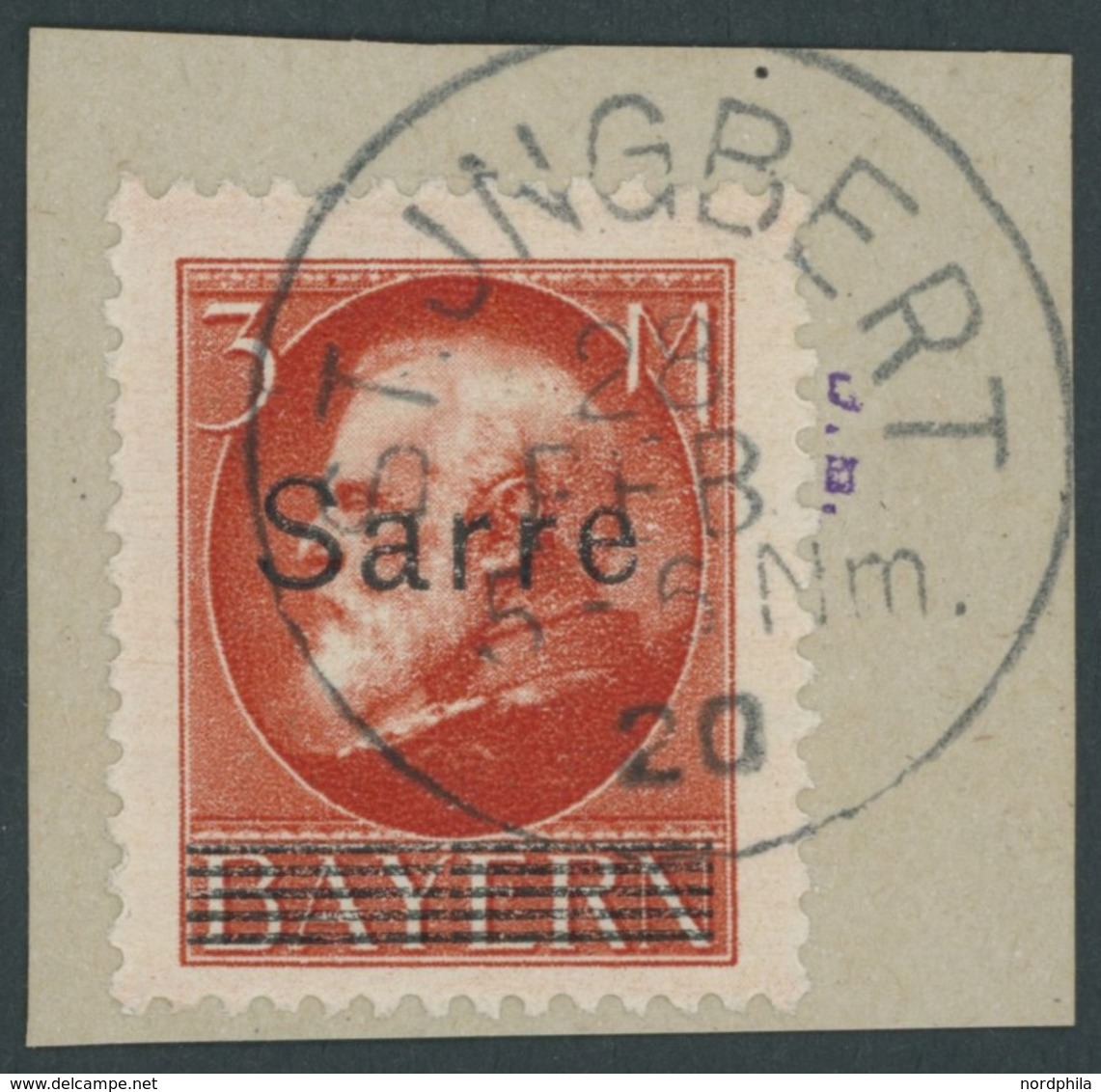 SAARGEBIET 29 BrfStk, 1920, 3 M. Bayern-Sarre, Stempel ST. INGBERT, Prachtbriefstück, Kurzbefund Braun, Mi. (200.-) - Otros & Sin Clasificación