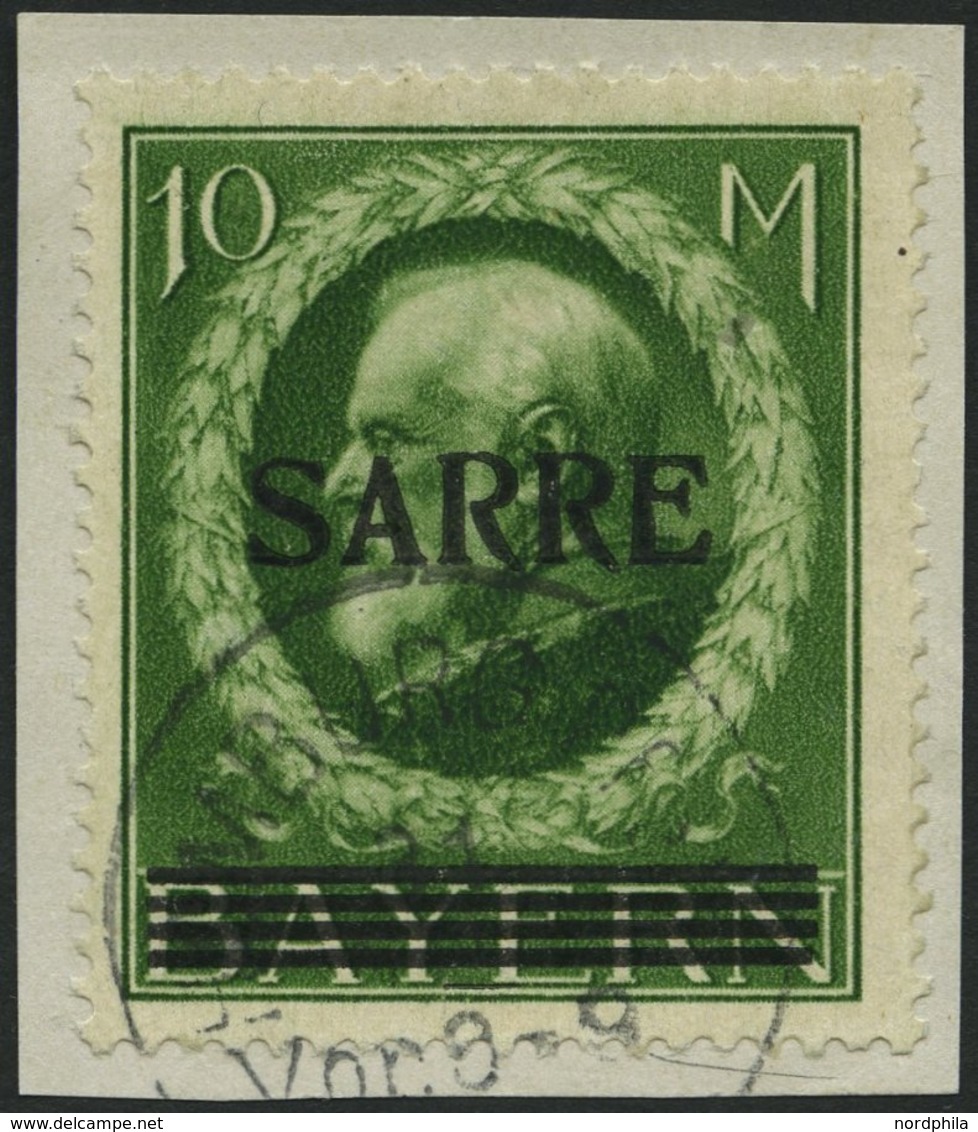 SAARGEBIET 31 BrfStk, 1920, 10 M. Bayern-Sarre, Prachtbriefstück, Gepr. Burger, Mi. (320.-) - Other & Unclassified