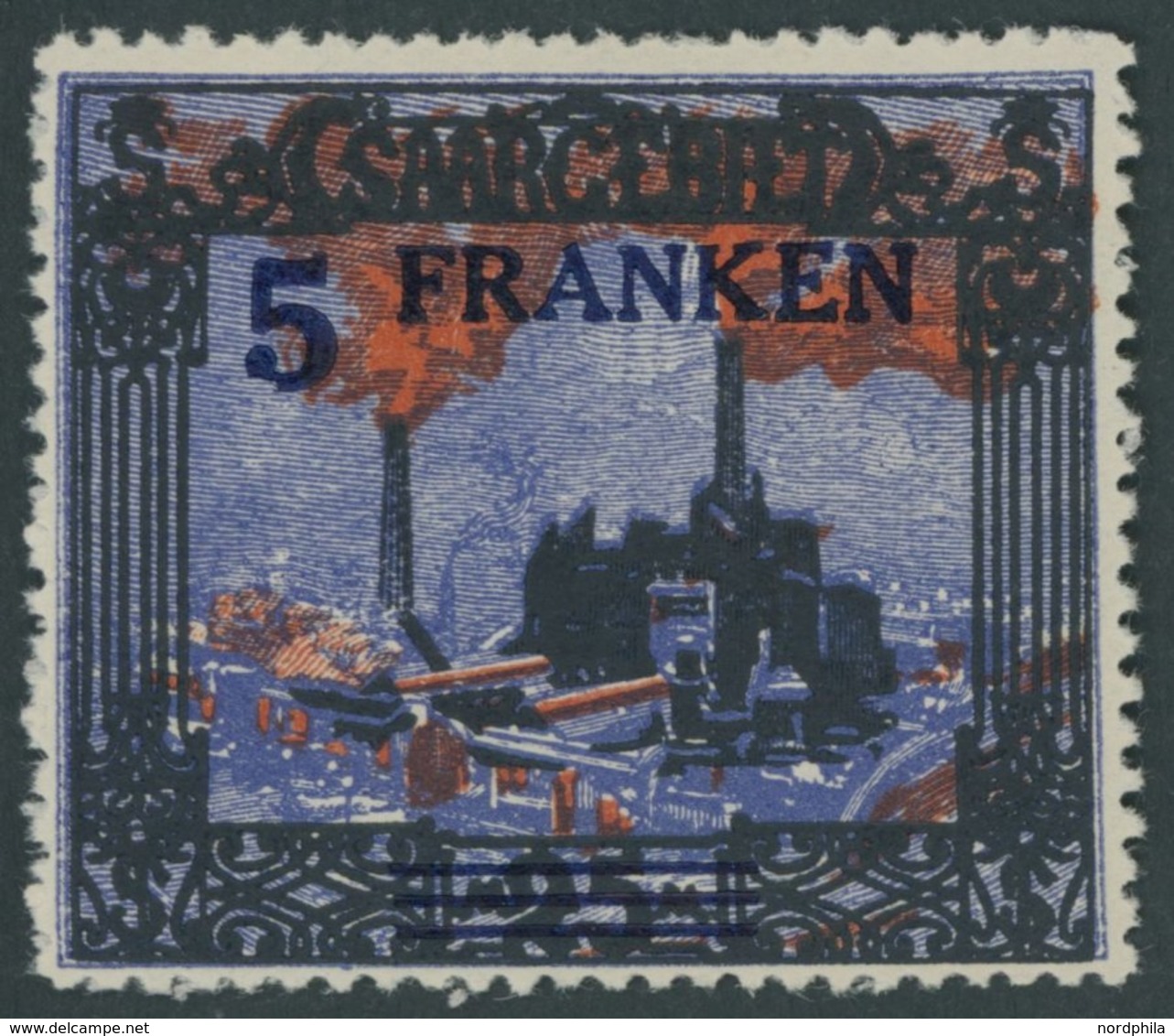 SAARGEBIET 83II **, 1921, 5 Fr. Auf 25 M. Burbacher Hütte Mit Aufdruckfehler Unterer Auslaufbogen Der 5 Gebrochen, Postf - Altri & Non Classificati