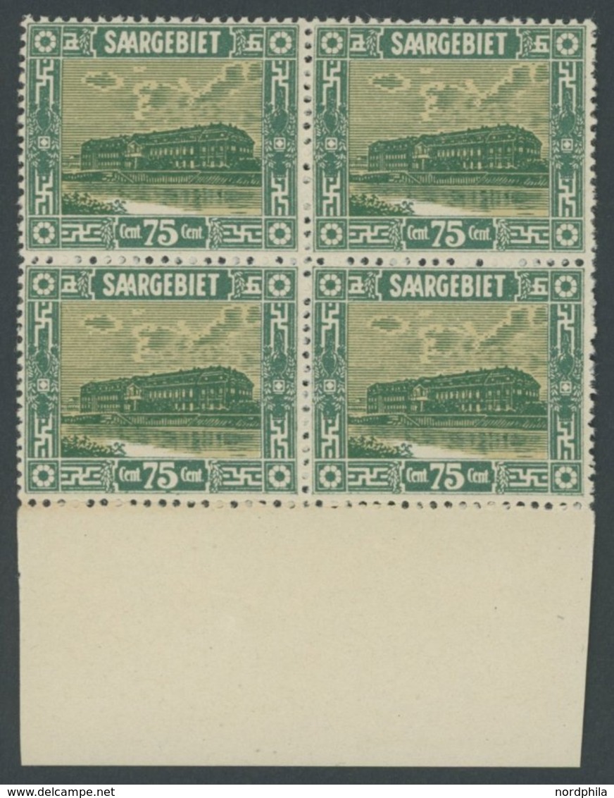 SAARGEBIET 93 **, 1922, 75 C. Steingutfabrik Im Unterrandviererblock, Postfrisch, Pracht, Mi. 200.- - Autres & Non Classés