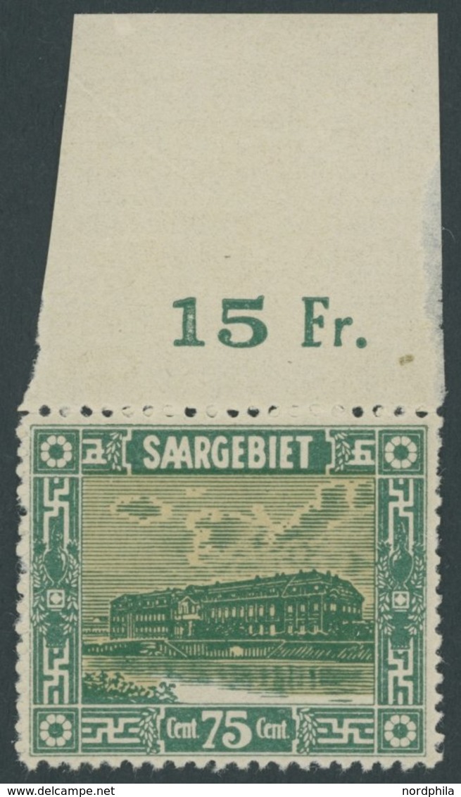 SAARGEBIET 93I **, 1922, 75 C. Steingutfabrik Mit Plattenfehler Großer Scheinwerfer In Kaimauer, Oberrandstück, Postfris - Andere & Zonder Classificatie