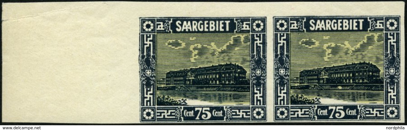 SAARGEBIET 101U Paar **, 1923, 75 C. Steingutfabrik, Ungezähnt, Im Waagerechten Randpaar, Rechte Marke Mit Abart Scheinw - Andere & Zonder Classificatie