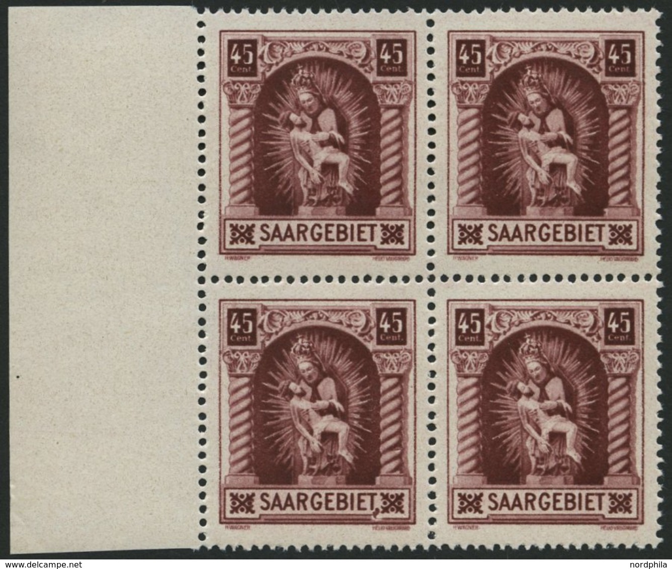 SAARGEBIET 102II **, 1925, 45 C. Madonna Mit Abart Rahmen Unter T Von Saargebiet Nach Oben Gebogen (Feld 45), Im Randvie - Autres & Non Classés