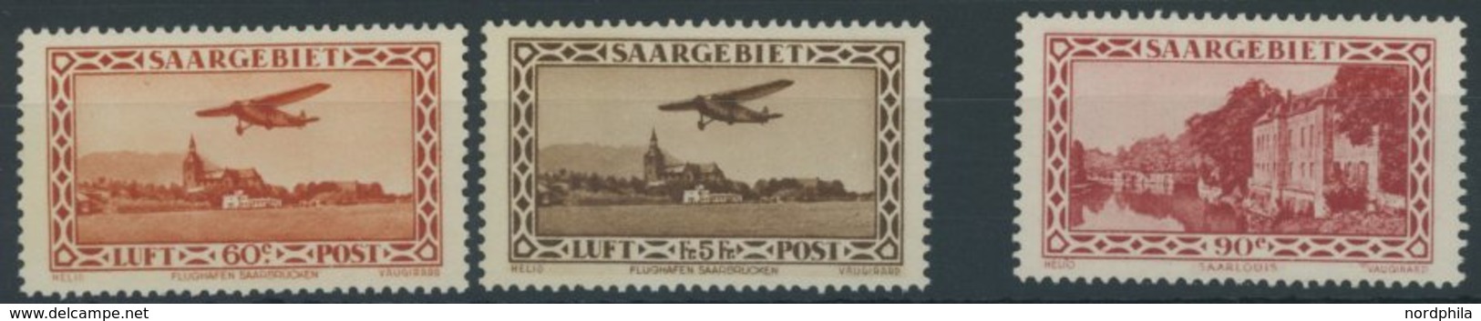 SAARGEBIET 158/9,160 **, 1932, Flugpost Und 90 C. Landschaftsbilder VIII, 3 Prachtwerte, Mi. 225.- - Autres & Non Classés