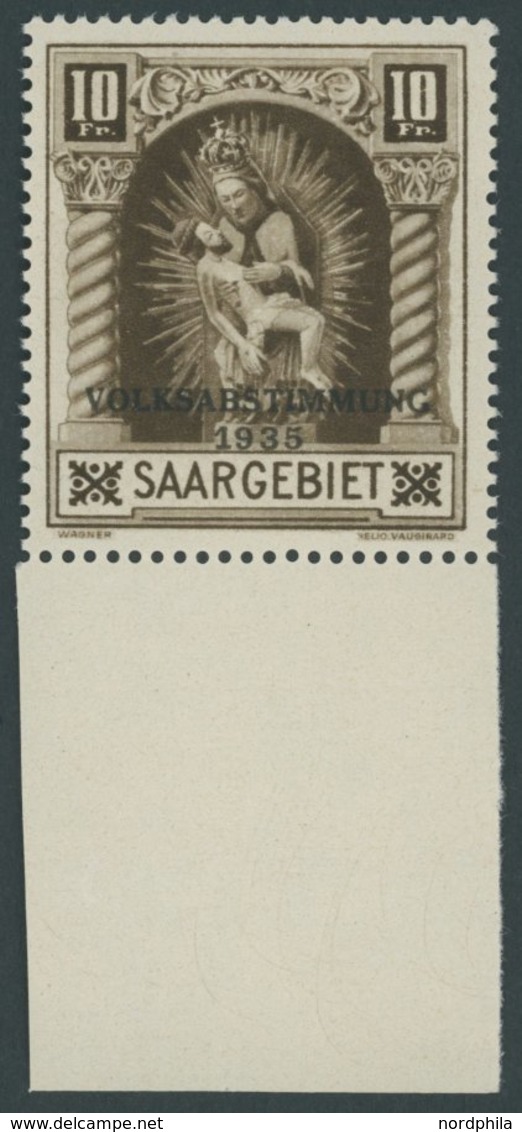 SAARGEBIET 194II **, 1934, 10 Fr. Volksabstimmung Mit Abart Weißer Strich Durch Innenfeld Der 0 In 10, Pracht, Mi. 250.- - Autres & Non Classés