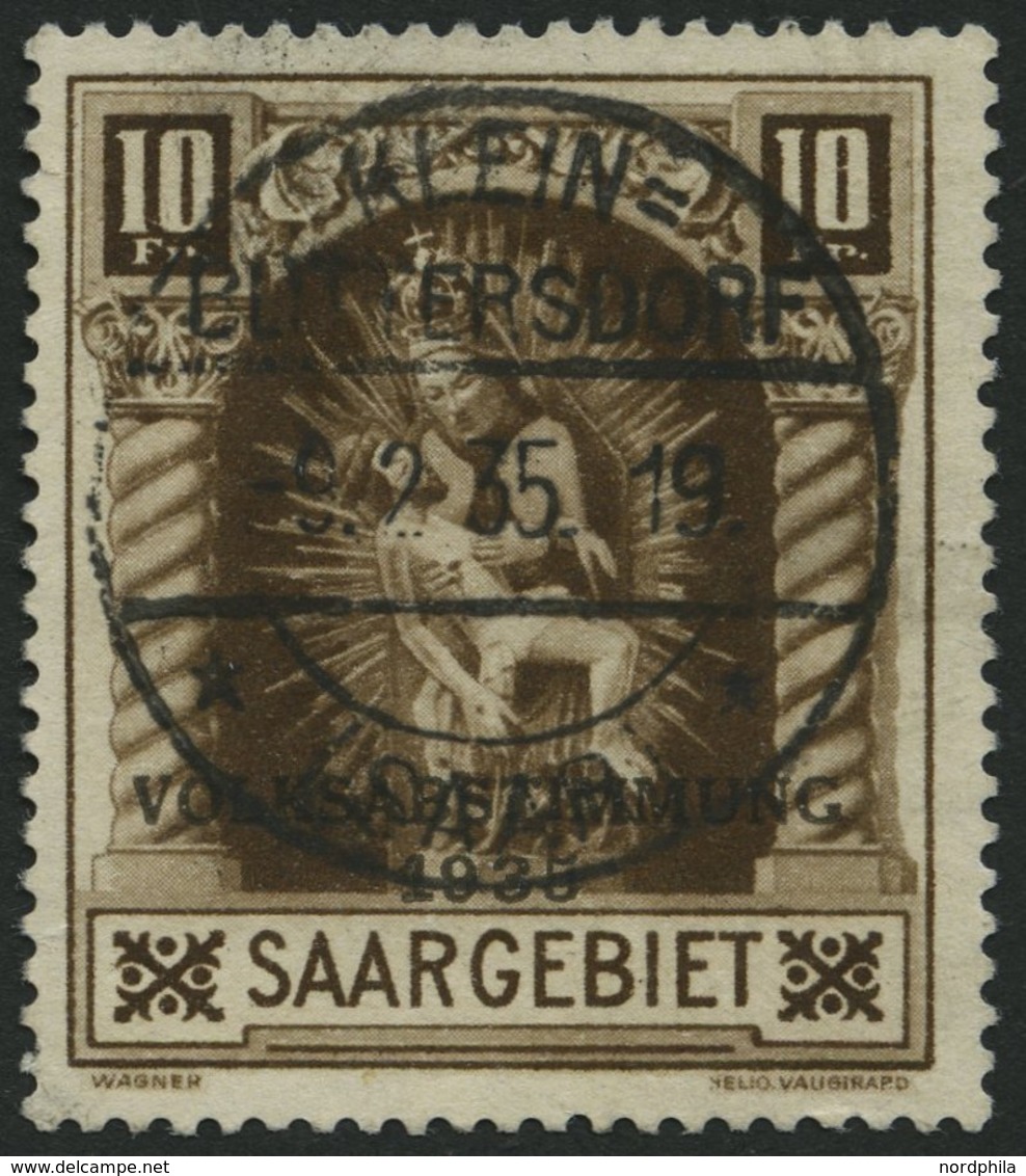 SAARGEBIET 194II O, 1934, 10 Fr. Volksabstimmung Mit Abart Weißer Strich Durch Innenfeld Der 0, Zentrischer Stempel KLEI - Autres & Non Classés