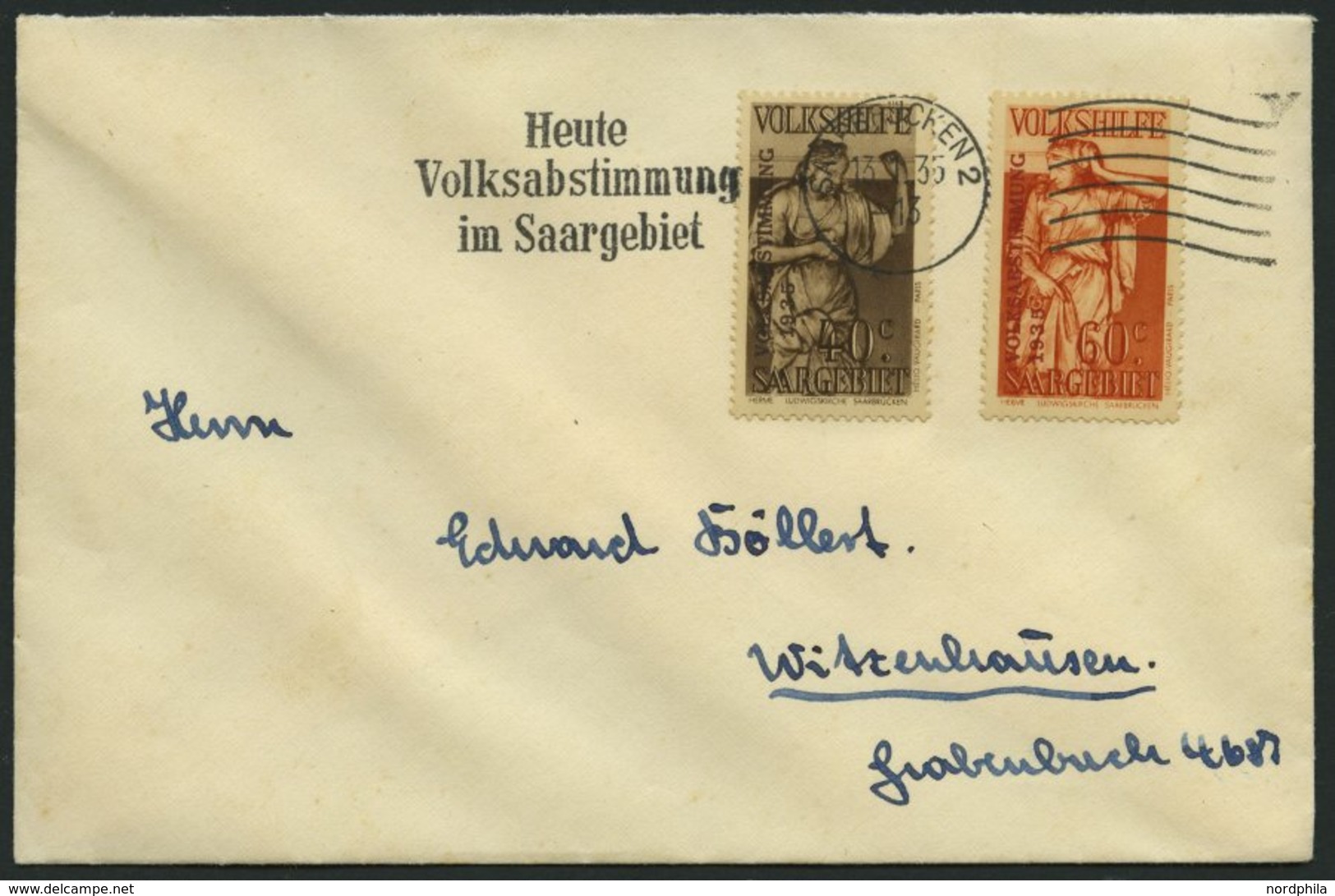 SAARGEBIET 199/200 BRIEF, 1935, 40 Und 60 C. Volksabstimmung Mit Abstimmungsstempel Auf Prachtbrief - Other & Unclassified