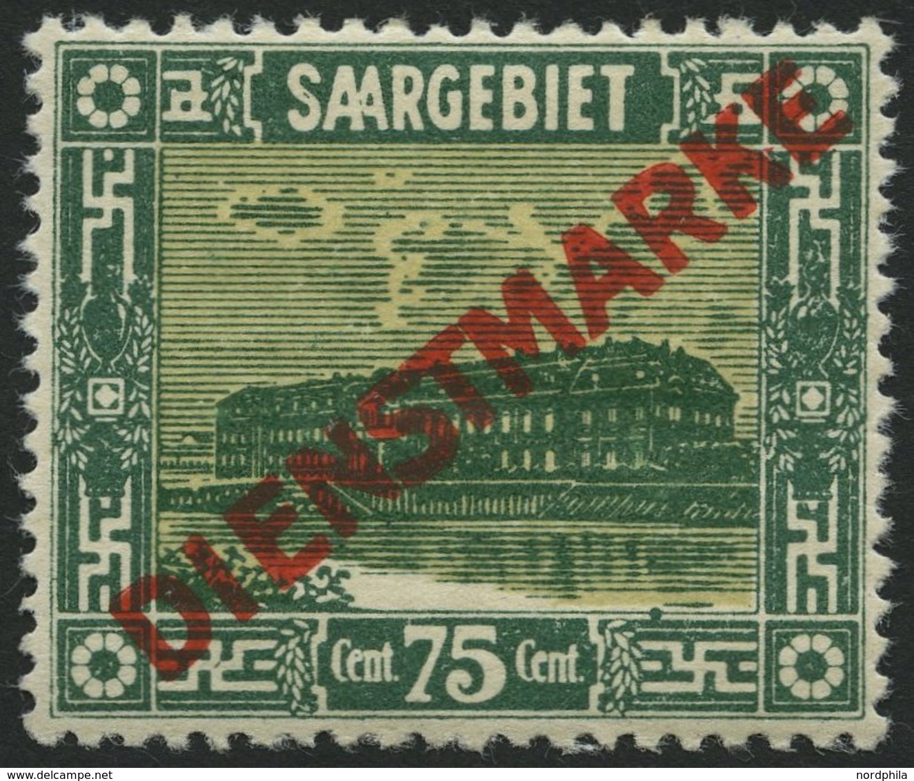 SAARGEBIET D 10PF XXII *, 1922, 75 C. Dunkelbläulichgrün/orangeweiß Mit Abart Punkt Auf Der Einfassunglinie über Innenra - Other & Unclassified