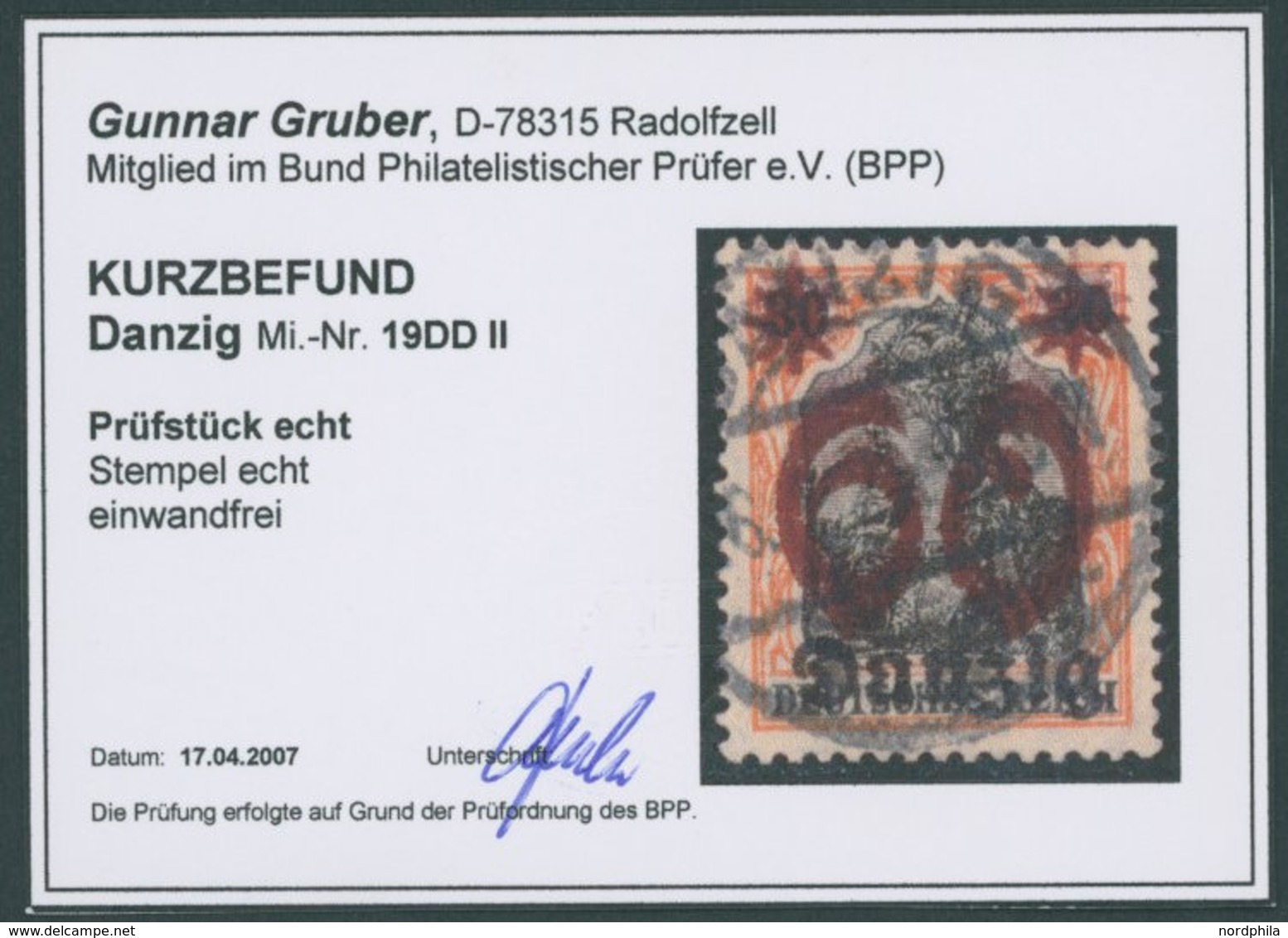 FREIE STADT DANZIG 19DDII O, 1920, 60 Auf 30 Pf., Doppelaufdruck, Einmal Schwächer, Zeitgerechte Entwertung, Pracht, Kur - Autres & Non Classés