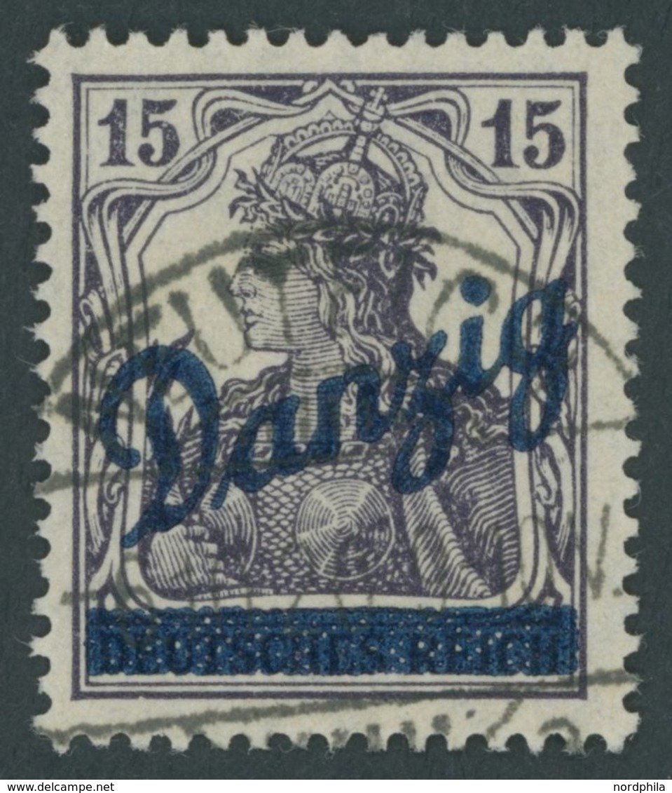 FREIE STADT DANZIG 22b O, 1920, 15 Pf. Schwarzbraunviolett, Zeitgerechte Entwertung, Pracht, Kurzbefund Soecknick, Mi. 3 - Autres & Non Classés