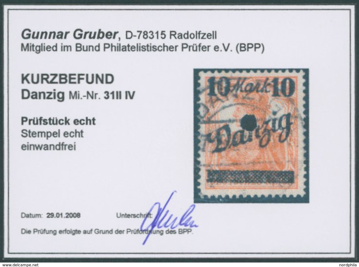 FREIE STADT DANZIG 31IIPFIV O, 1920, 10 Pf. Auf 71/2 Pf., Hellgrauer Netzunterdruck, Spitzen Nach Unten, Mit Plattenfehl - Other & Unclassified