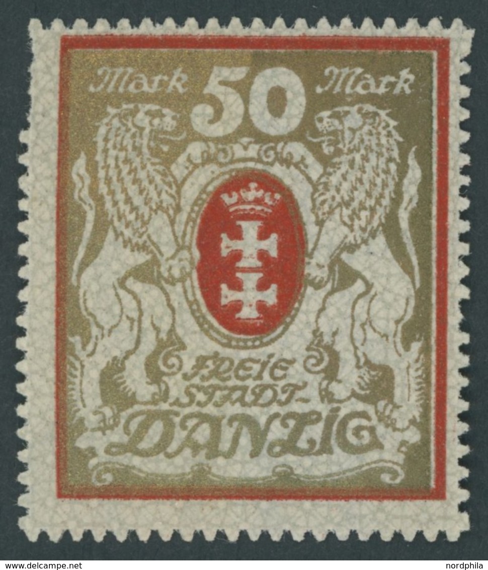 FREIE STADT DANZIG 100Xa **, 1922, 50 M. Rot/gold, Wz. 2X, Postfrisch, Kleiner Durchstichfehler Sonst Pracht, Mi. 260.- - Other & Unclassified