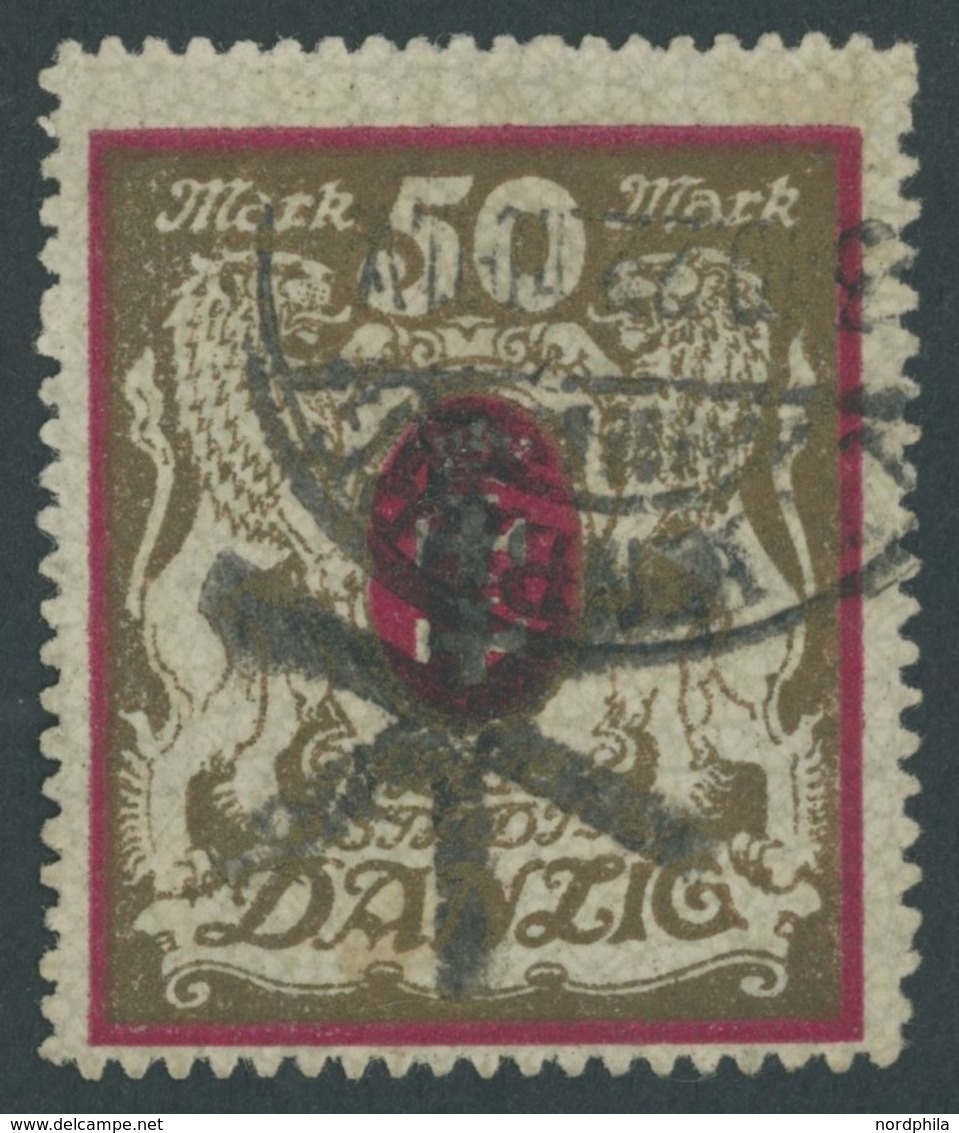 FREIE STADT DANZIG 100Xb O, 1922, 50 M. Lilarot/gold, Wz. X, Zeitgerechte Entwertung DANZIG 5, Pracht, Fotobefund Gruber - Other & Unclassified