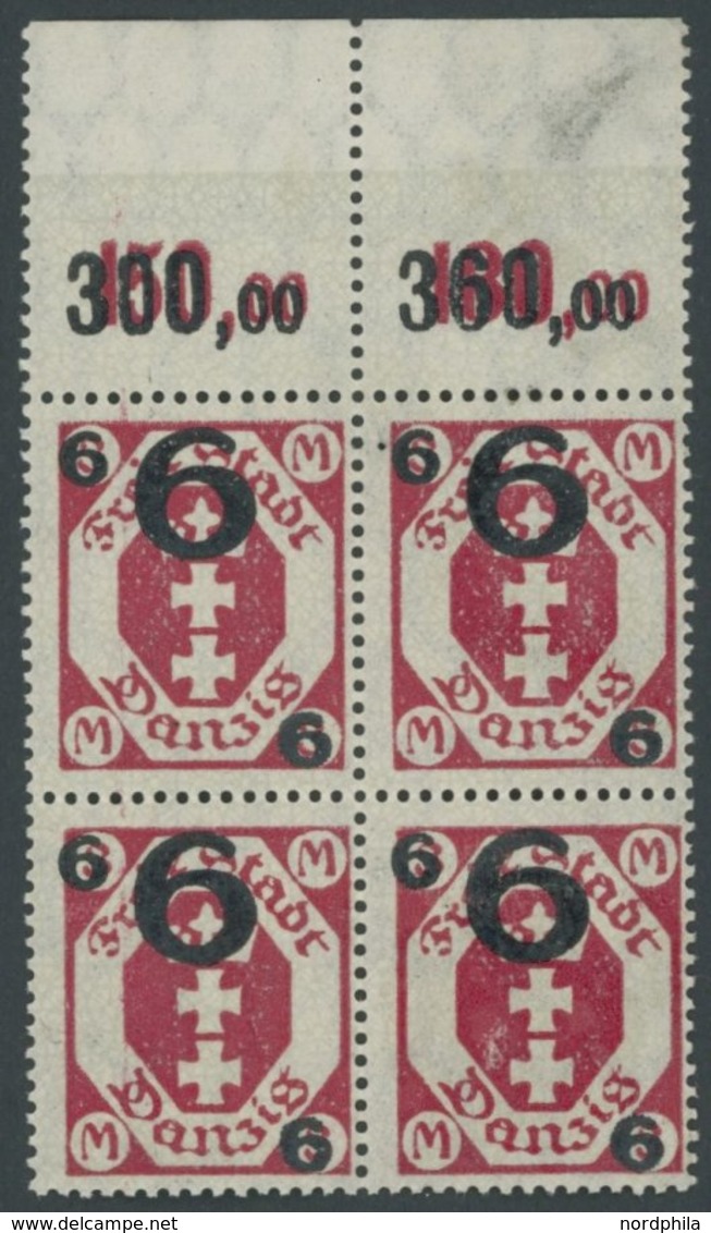 FREIE STADT DANZIG 106b VB **, 1922, 6 Auf 3 M. Karminrot Im Oberrandviererblock, Postfrisch, Pracht (ein Wert Matte Gum - Autres & Non Classés