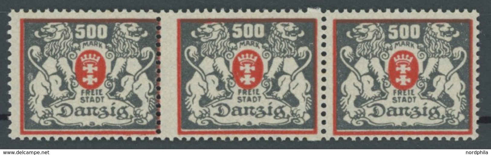 FREIE STADT DANZIG 144 **, 1923, 500 M. Rot/schwärzlichgraugrün Im Waagerechten Dreierstreifen, Schmale Marke Links Und  - Otros & Sin Clasificación