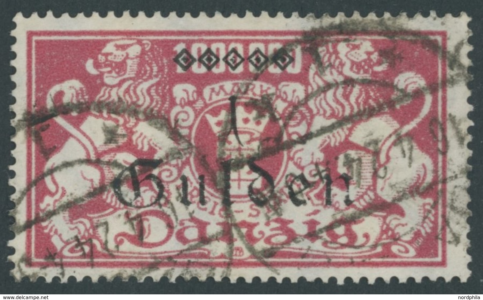 FREIE STADT DANZIG 189II O, 1923, 1 G. Auf 1 Mio. M. Lilarot Mit Plattenfehler U In Gulden Unten Offen, Zeitgerechte Ent - Autres & Non Classés