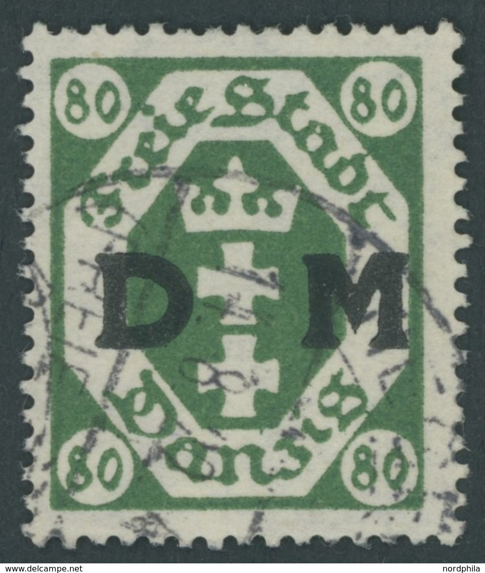 DIENSTMARKEN D 16Y O, 1922, 80 Pf. Dunkelgrün, Wz. Liegend, Zeitgerechte Entwertung TIEGENHOF FREIE STADT DANZIG, Minima - Autres & Non Classés